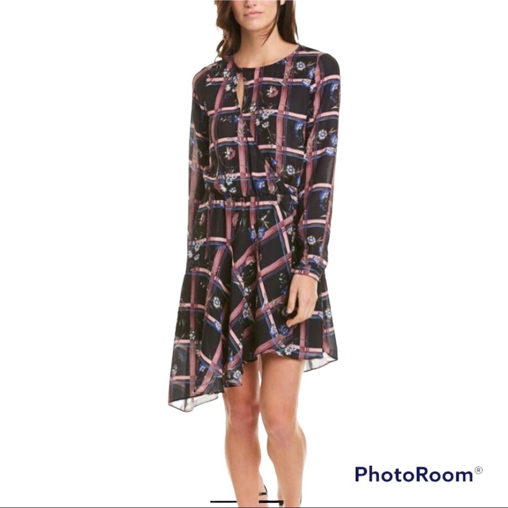 New Parker Painterly Plaid Asymmetrical dress S